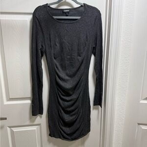 Express Long Sleeve Ruched Knit Dress | Size M | Charcoal Gray | New Condition